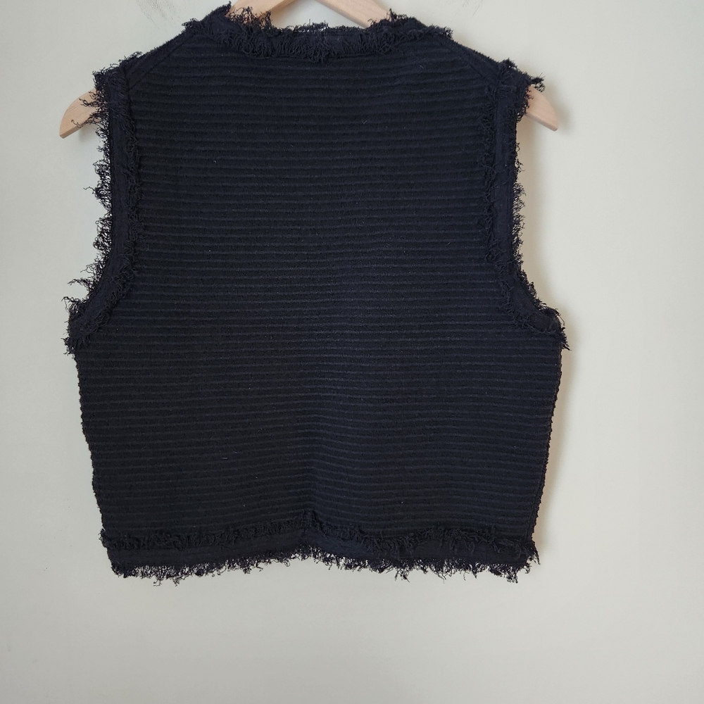 J. Crew Black Textured Fringe Trim Sleeveless Vest - Picture 6 of 11